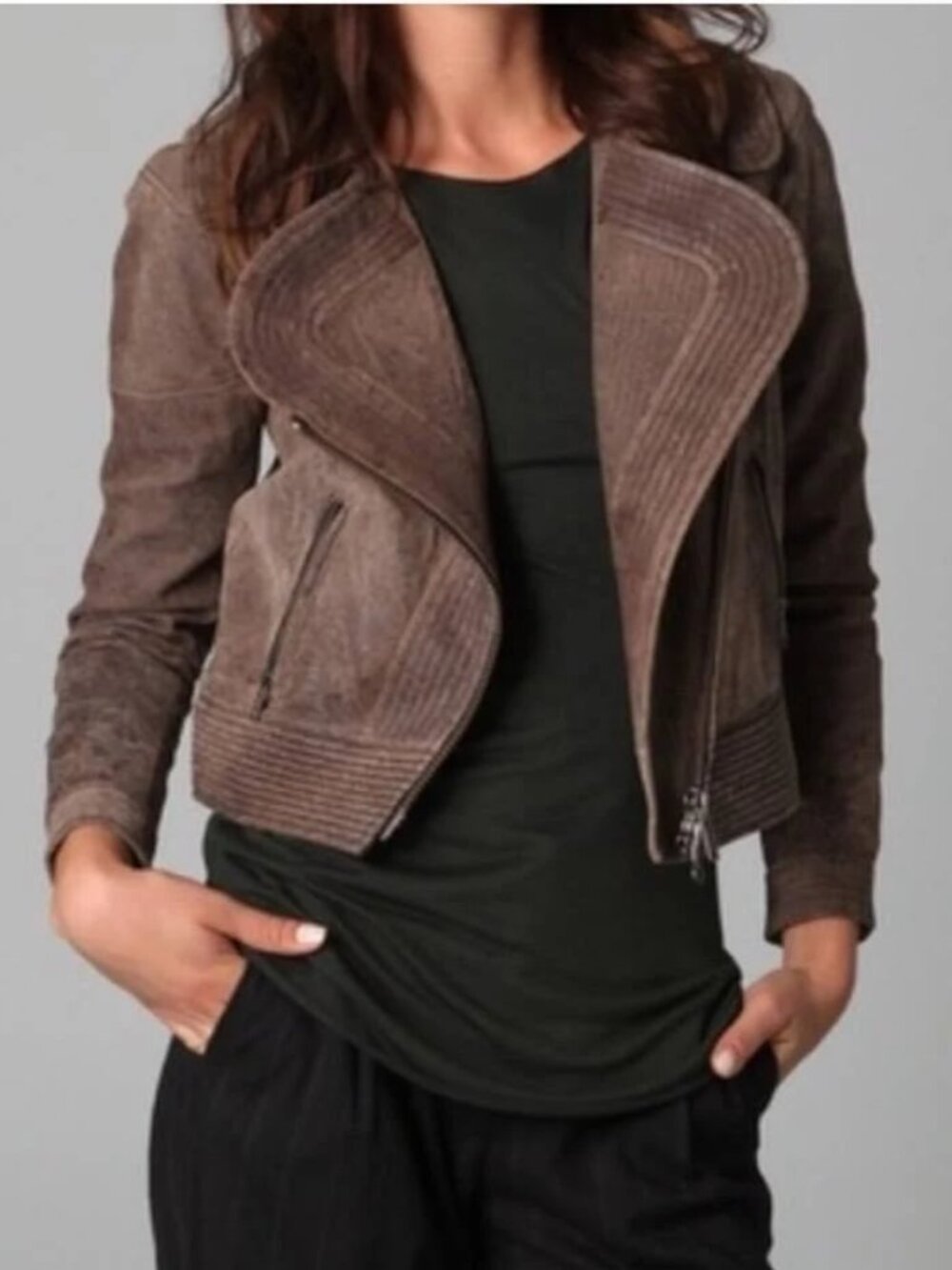 Cut 25 by Yigal Azrouel Crackled Leather Motorcycle Jacket - Picture 2 of 11